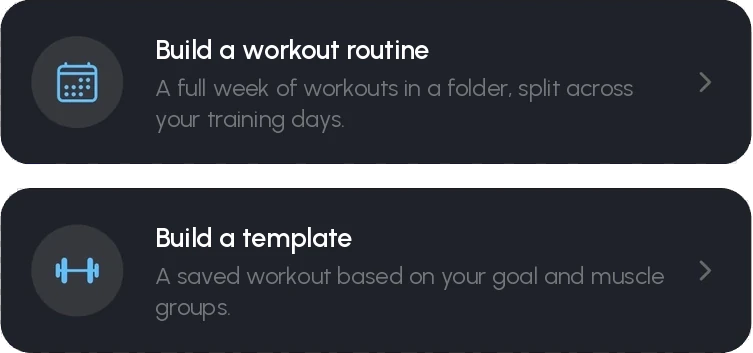 The Build a workout routine and Build a template options in Somatics.