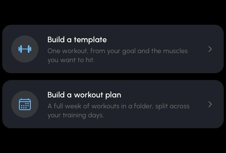 The Build a workout plan option in Somatics, described as a full week of workouts in a folder, split across your training days.